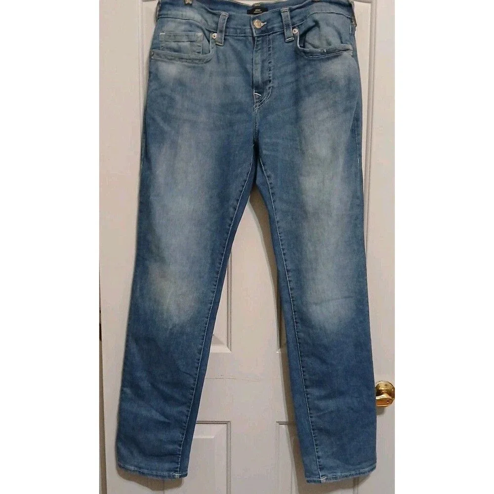 True Religion Mens Geno Relaxed Slim Medium Wash Blue Jeans Straight Leg 36x33